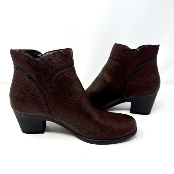 Aerosoles Acrobatic Ankle Boots Brown Block Heel Zip Booties Comfortable 8.5 - Picture 6 of 8